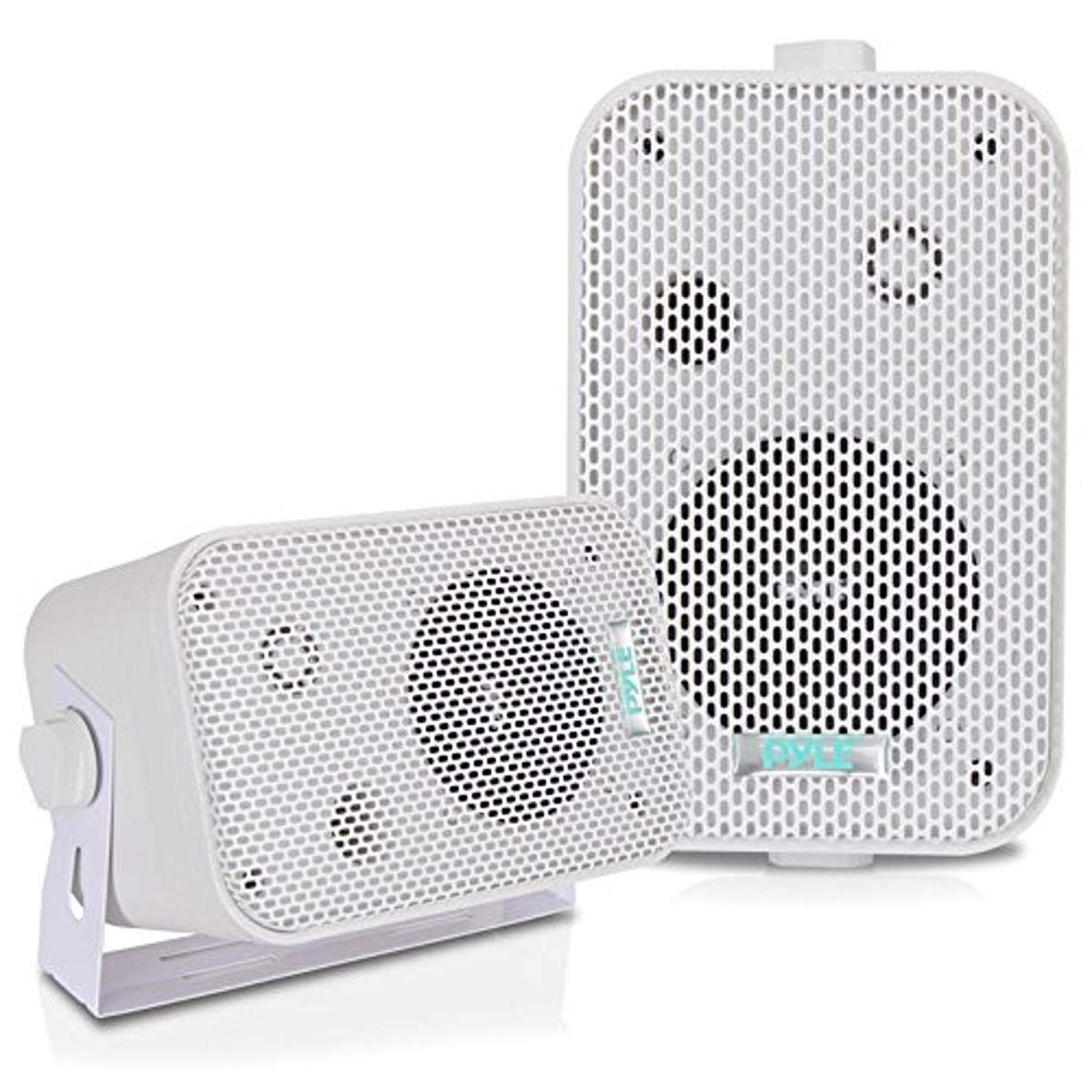 Pyle 2Pc Outdoor Weatherproof Speaker System 3.5 Inch Dual Waterproof Wall or Ceiling Mounted Speakers for Pool Patio Indoor Use White