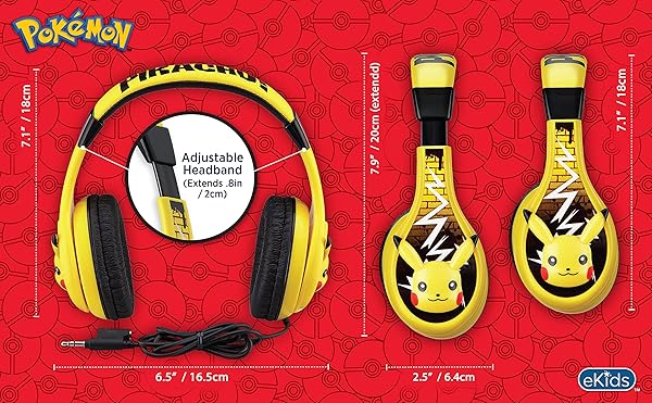 eKids Pokemon Pikachu Kids Headphones: Adjustable, Stereo Sound, Volume Control & Tangle-Free Design for School & Travel - View 8 of 8