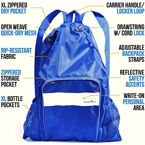 Athletico Athletico Mesh Swim Bag with Wet and Dry Compartments Ideal for Swimming Beach Camping and More Blue - View 3 of 7