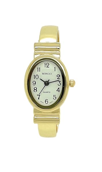 Wincci Wincci Ladies Small Oval Case Metal Bangle Cuff Fashion Watch with White Dial and Black Numbers Gold - View 2 of 4