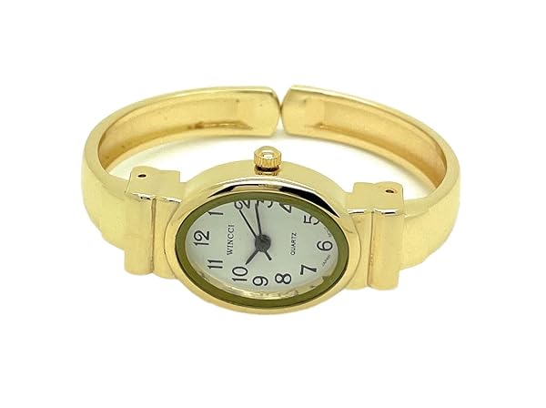 Wincci Wincci Ladies Small Oval Case Metal Bangle Cuff Fashion Watch with White Dial and Black Numbers Gold - View 3 of 4