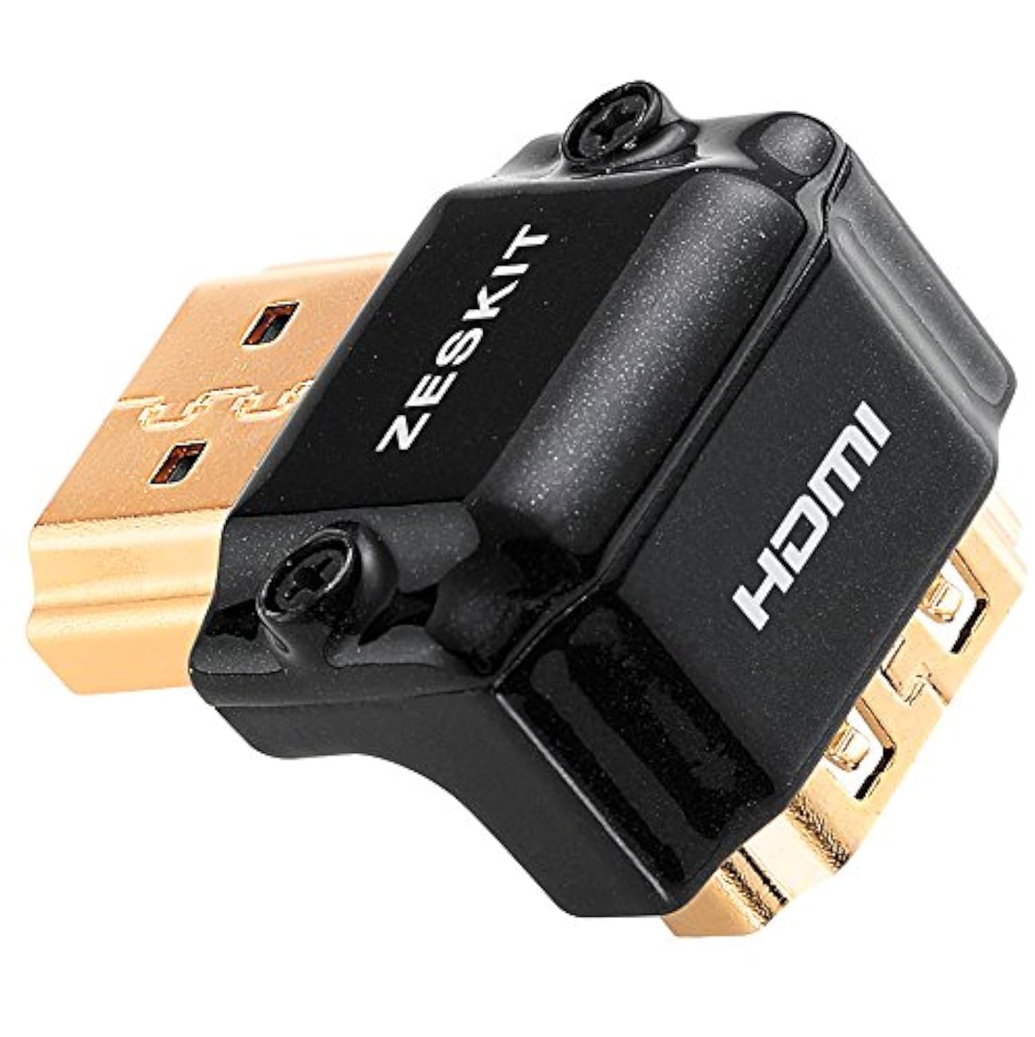 Zeskit HDMI Adapter Male to Female Right Angle Zinc Alloy Full Shielding 24K Gold Plated Connectors for Optimal Performance
