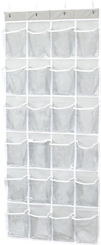 Simple Houseware "24-Pocket Over The Door Shoe Organizer - Large Clear Hanging Storage Solution in Gray (56" x 22.5")"