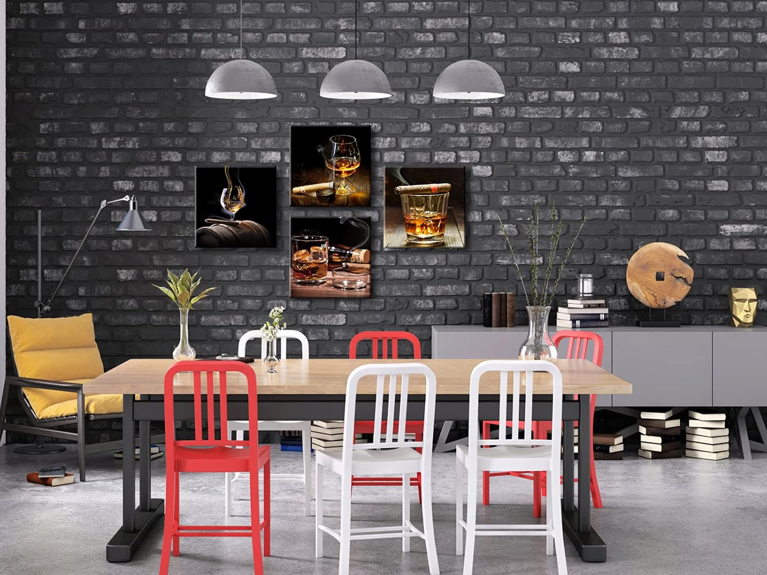 Pyradecor Pyradecor Cigar Wine Whisky Canvas Prints Wall Art 4 Piece Modern Stretched Artwork for Kitchen Bar Pub Home Decorations - View 4 of 6