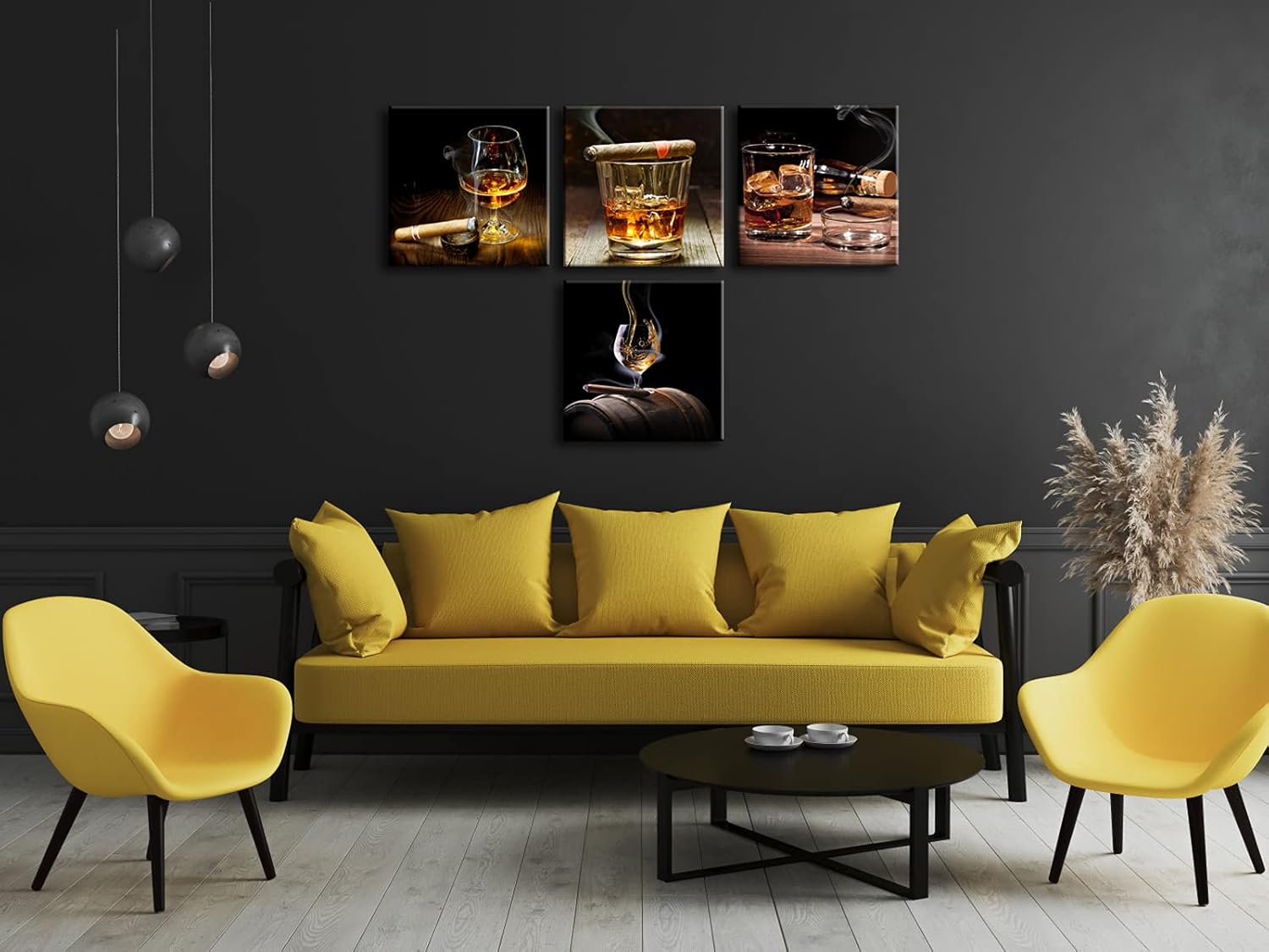 Pyradecor Pyradecor Cigar Wine Whisky Canvas Prints Wall Art 4 Piece Modern Stretched Artwork for Kitchen Bar Pub Home Decorations - View 5 of 6