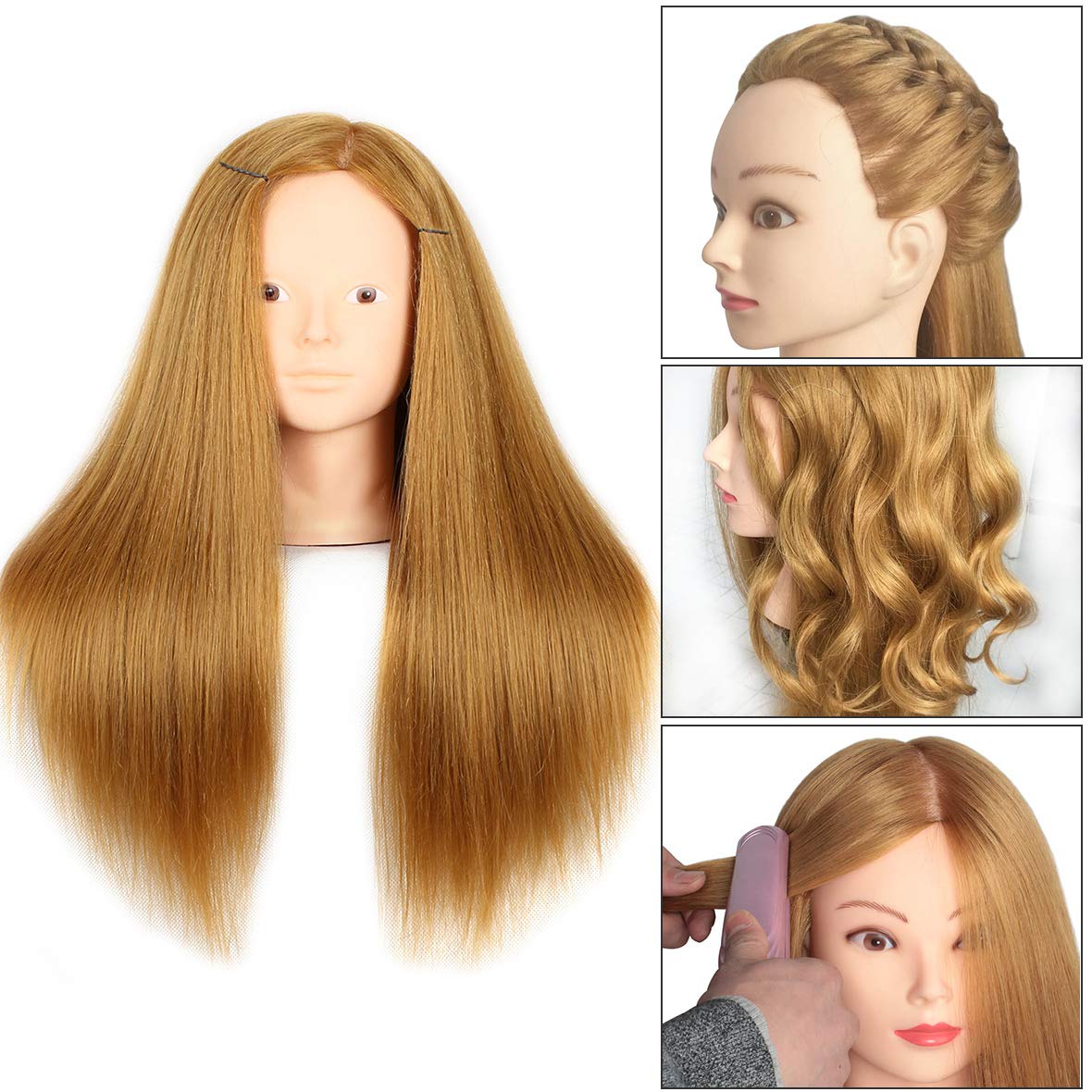 Leeven 20 Inch Human Hair Mannequin Head for Cosmetology and Hairdressing Training Makeup Practice 27# - View 2 of 8