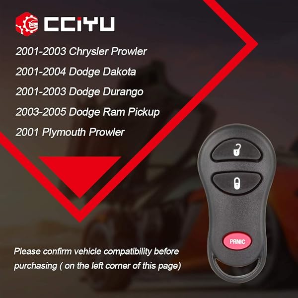 cciyu CCiyu Keyless Entry Remote Car Key Fob Clicker Transmitter for Chrysler Dodge Plymouth GQ43VT17T 2X3 Buttons Replacement - View 3 of 8