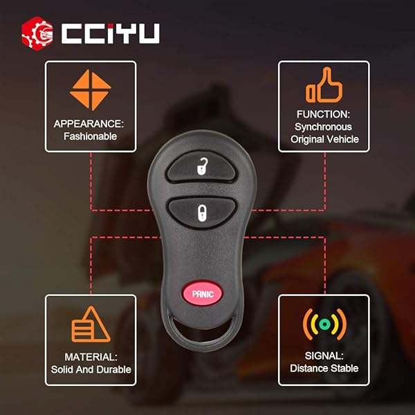 cciyu CCiyu Keyless Entry Remote Car Key Fob Clicker Transmitter for Chrysler Dodge Plymouth GQ43VT17T 2X3 Buttons Replacement - View 5 of 8