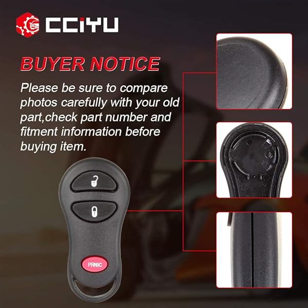 cciyu CCiyu Keyless Entry Remote Car Key Fob Clicker Transmitter for Chrysler Dodge Plymouth GQ43VT17T 2X3 Buttons Replacement - View 7 of 8