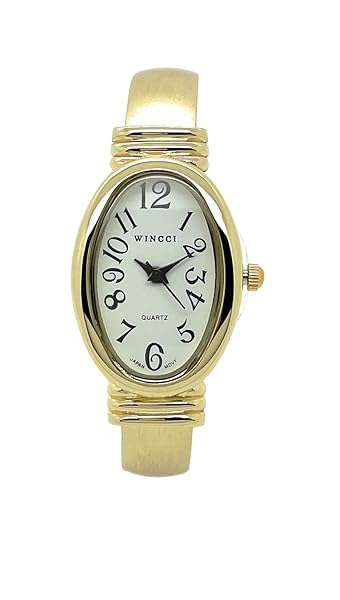 Wincci Ladies Oval Case Metal Bangle Cuff Fashion Watch with Pearl Dial by Wincci in Gold - View 2 of 4