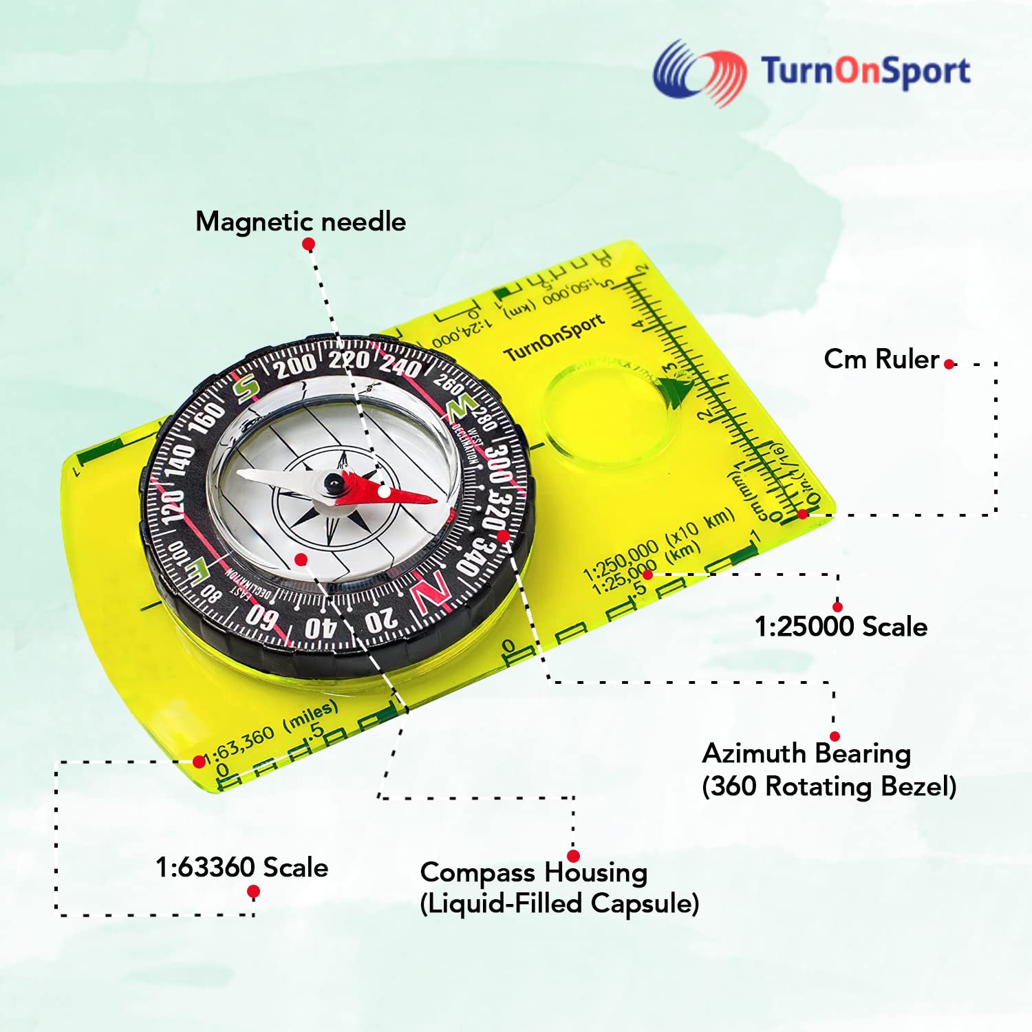 TurnOnSport Orienteering Compass for Hiking and Camping Advanced Scout Compass for Kids Professional Field Compass for Navigation Best Survival Gifts - View 2 of 9
