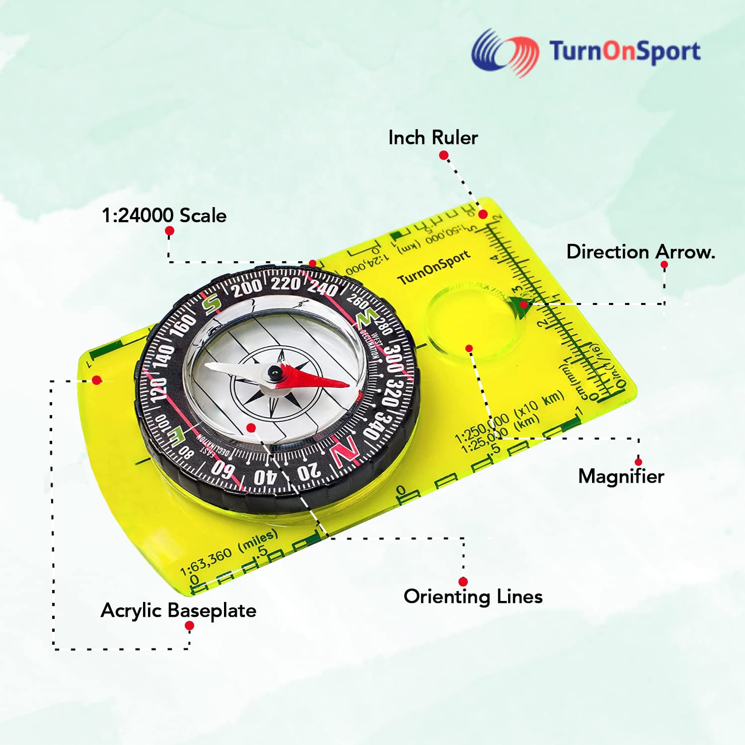 TurnOnSport Orienteering Compass for Hiking and Camping Advanced Scout Compass for Kids Professional Field Compass for Navigation Best Survival Gifts - View 3 of 9