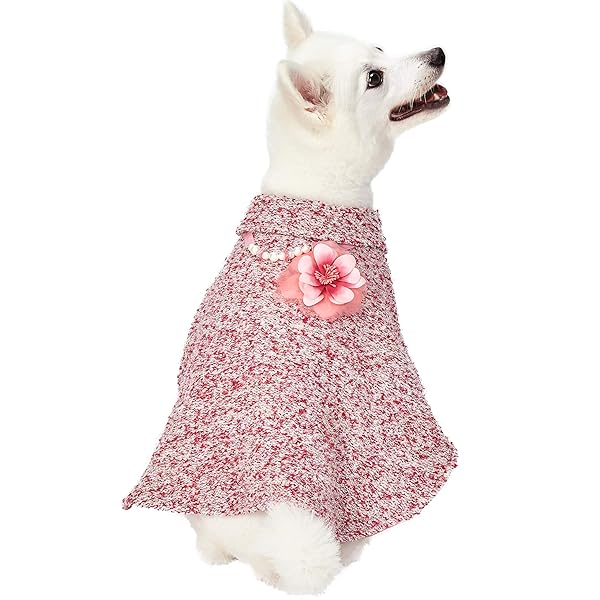 Blueberry Pet Blueberry Pet Marled Cerise Red All Weather Handmade Knit Dog Poncho Cape with Detachable Necklace for Dogs Back Length 10 Inches - View 2 of 7