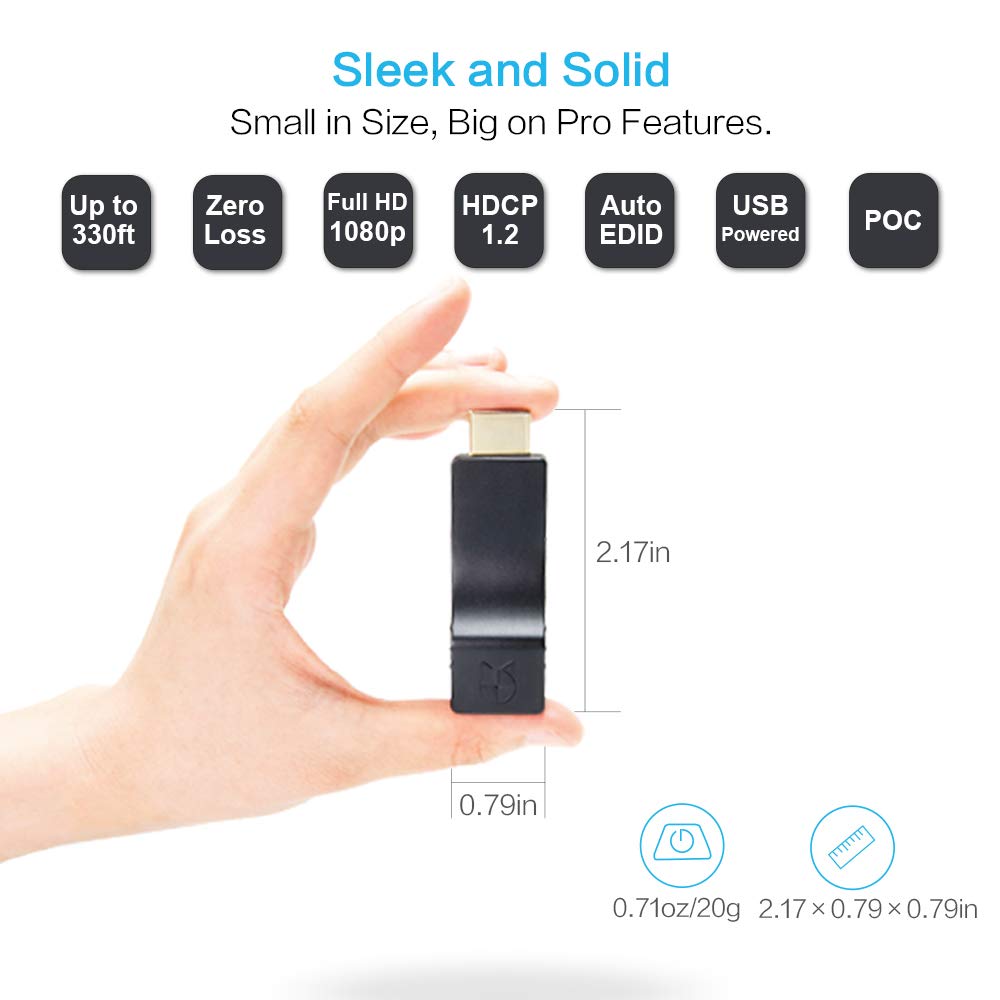 DDMALL DDMALL Mini HDMI Extender 1080p 60Hz Up to 330ft Over Single CAT5e CAT6 Plug and Play No Latency HDMI Transmitter Receiver HE-20 - View 2 of 8