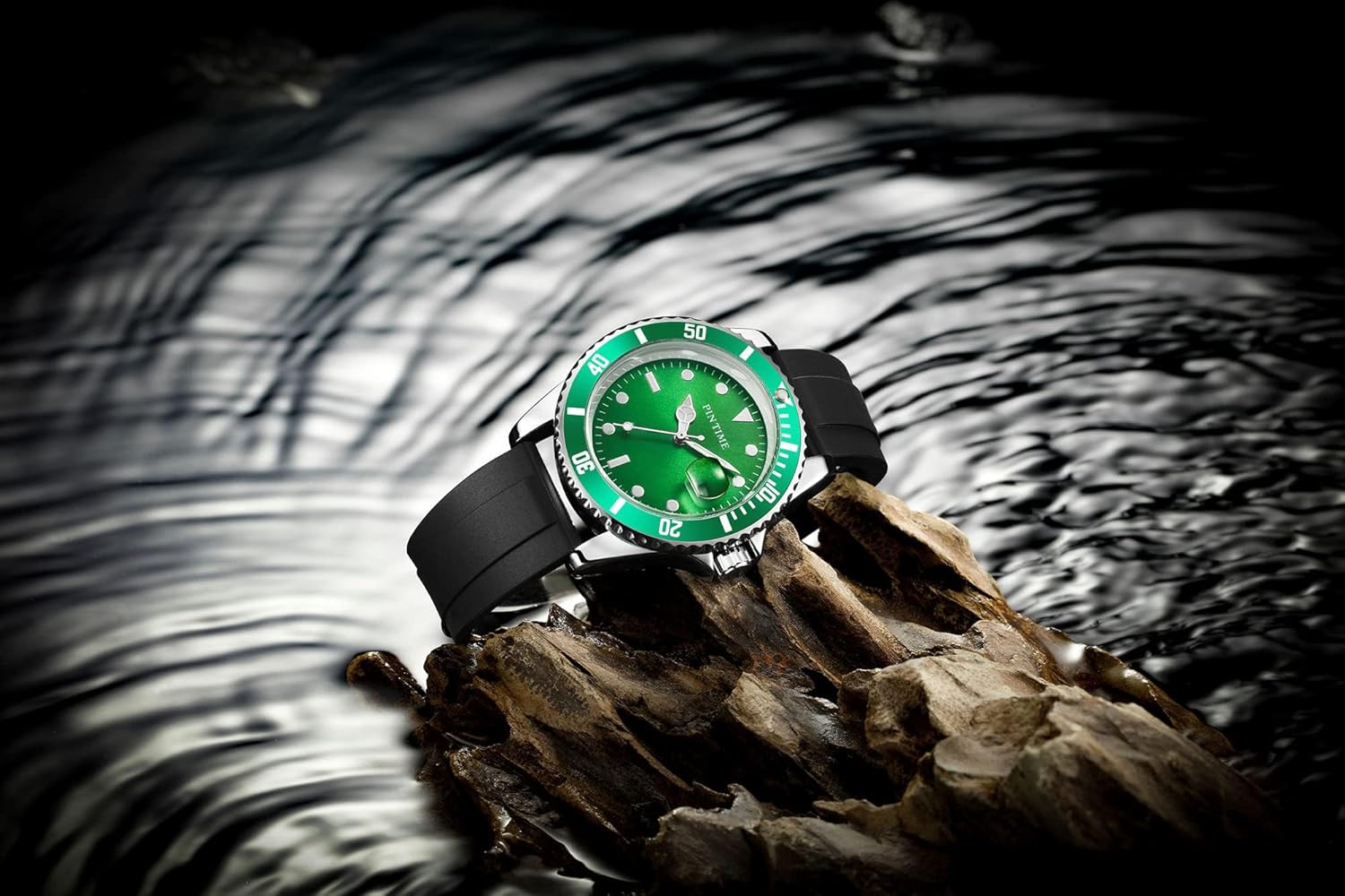 MASTOP MASTOP Men Silver Stainless Steel Waterproof Watch with Rotatable Bezel Green Dial and Luminous Features - View 3 of 7