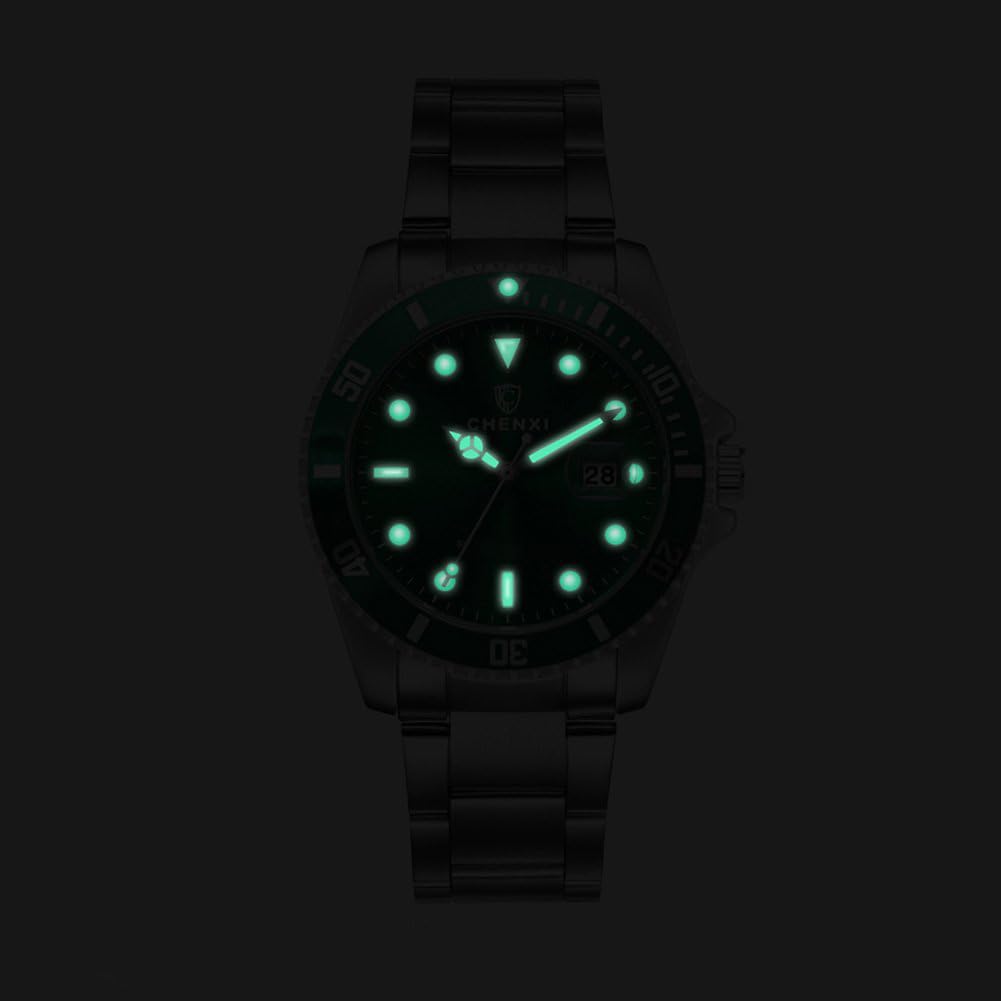 MASTOP MASTOP Men Silver Stainless Steel Waterproof Watch with Rotatable Bezel Green Dial and Luminous Features - View 6 of 7