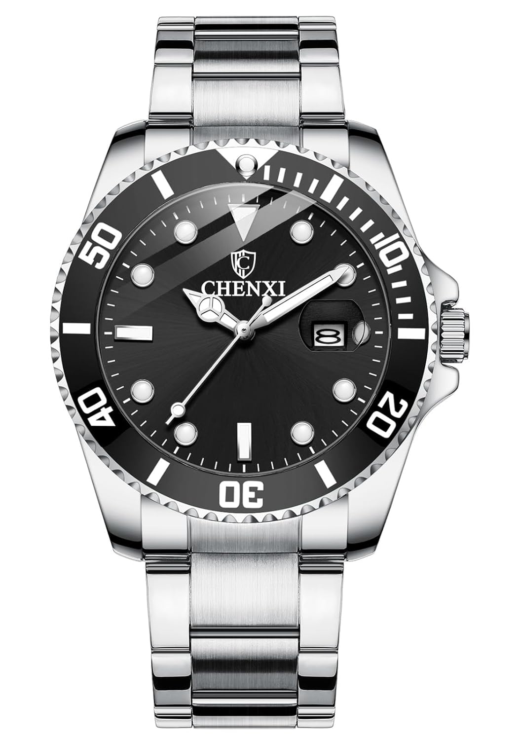 MASTOP MASTOP Men Silver Stainless Steel Waterproof Watch with Rotatable Bezel Green Dial and Luminous Features - View 7 of 7