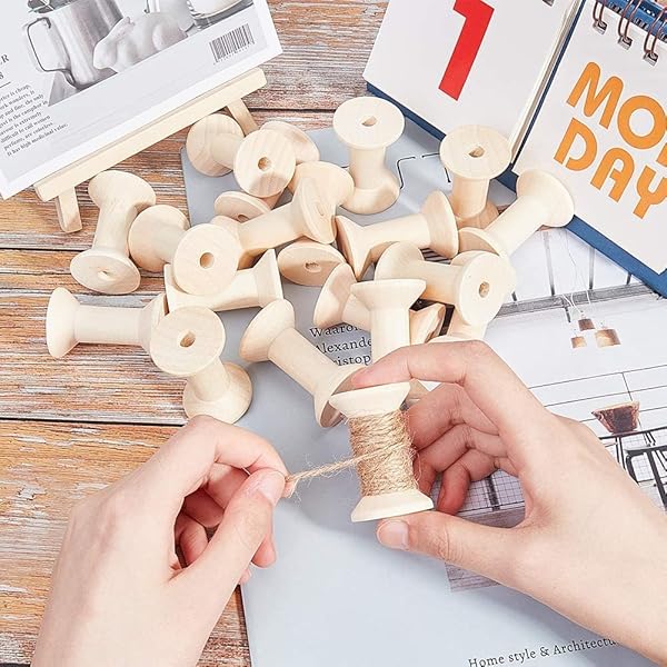 Hilitand 10pcs Wooden Thread Spools - Natural Weaving Bobbins 47mm x 31mm for Crafting & DIY Projects - View 4 of 10