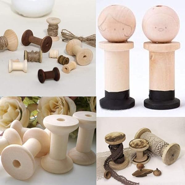 Hilitand 10pcs Wooden Thread Spools - Natural Weaving Bobbins 47mm x 31mm for Crafting & DIY Projects - View 5 of 10