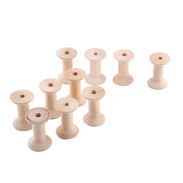 Hilitand 10pcs Wooden Thread Spools - Natural Weaving Bobbins 47mm x 31mm for Crafting & DIY Projects - View 8 of 10