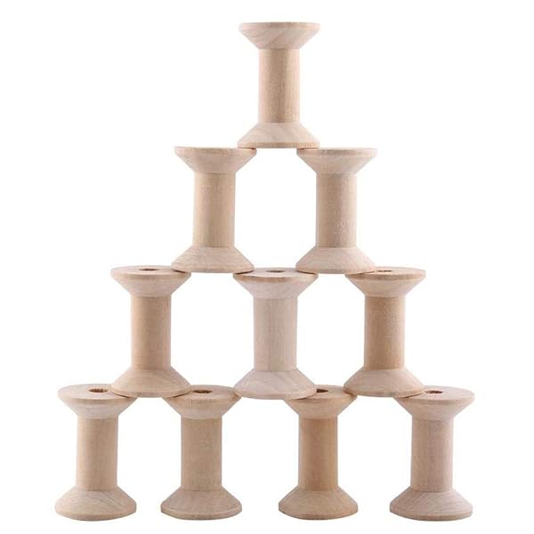 10pcs Wooden Thread Spools - Natural Weaving Bobbins 47mm x 31mm for Crafting & DIY Projects