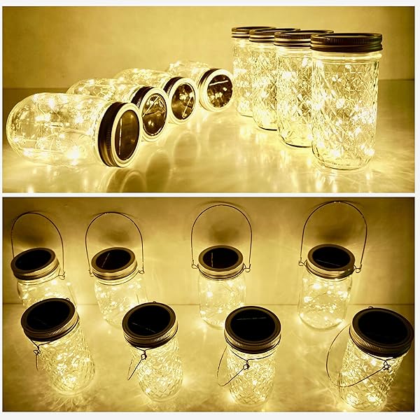 StarryMine Solar Mason Jar Lid String Lights 8 Pack 20 LED Fairy Star Firefly Lights with Hangers for Patio Garden Wedding Lanterns - View 4 of 7