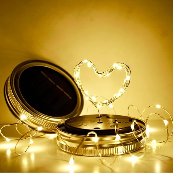 StarryMine Solar Mason Jar Lid String Lights 8 Pack 20 LED Fairy Star Firefly Lights with Hangers for Patio Garden Wedding Lanterns - View 5 of 7