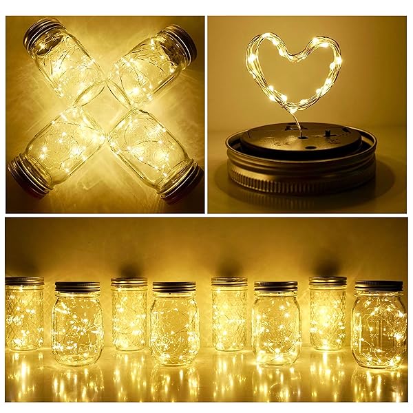StarryMine Solar Mason Jar Lid String Lights 8 Pack 20 LED Fairy Star Firefly Lights with Hangers for Patio Garden Wedding Lanterns - View 6 of 7