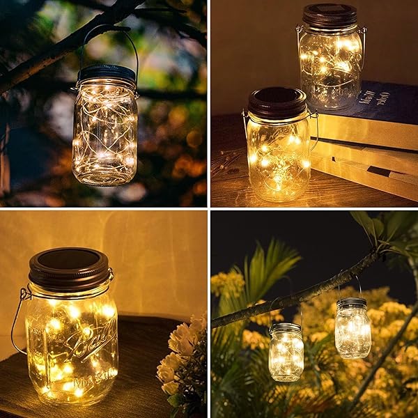 StarryMine Solar Mason Jar Lid String Lights 8 Pack 20 LED Fairy Star Firefly Lights with Hangers for Patio Garden Wedding Lanterns - View 7 of 7