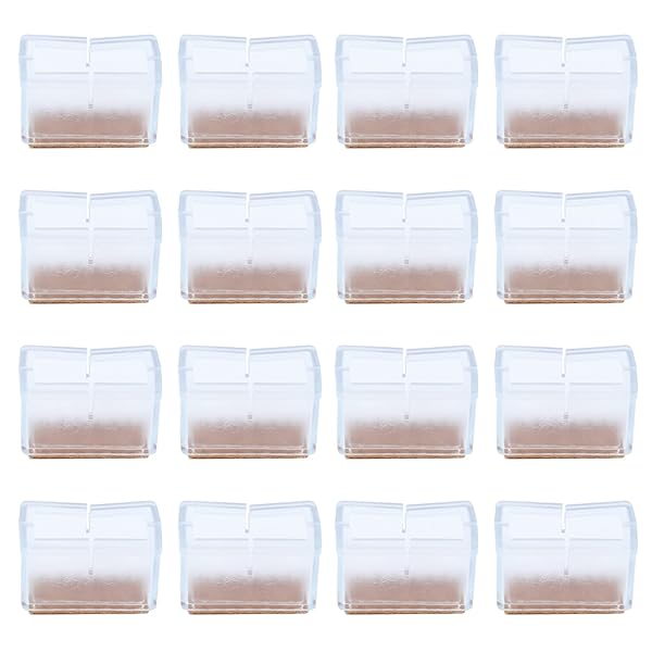 Antrader Silicon Rectangle Furniture Pads Non-Slip Chair Feet and Table Leg Caps with Felt Pads Clear 16pcs for Floor Protection