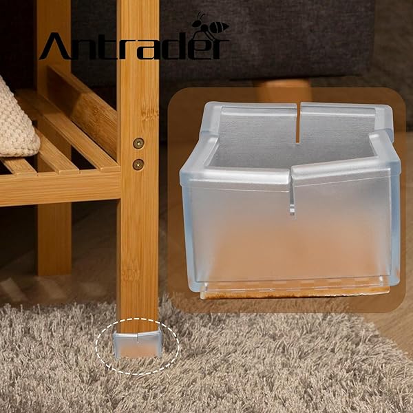 Antrader Antrader 12pcs Silicone Furniture Pads Non-Slip Floor Protectors for 2 Inch Square Table Legs Clear - View 6 of 6