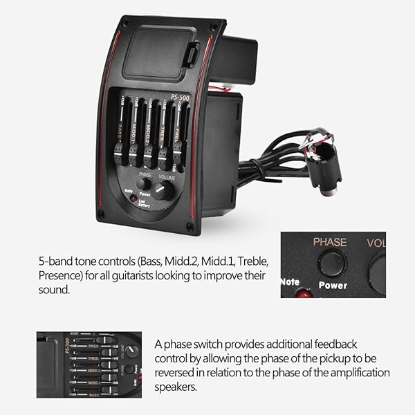 Tbest PS-500 Acoustic Guitar Pickup & Preamp: 5-Band EQ, Piezo Tuner for Superior Sound Quality - View 5 of 10