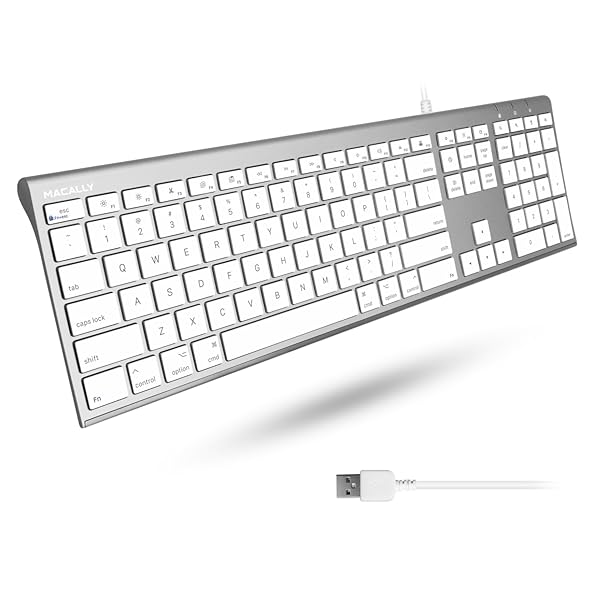 Macally Ultra Slim USB Wired Keyboard: Full-Size, Low Profile, Compatible with Mac & Windows - 20 Mac Keys for iMac & MacBook