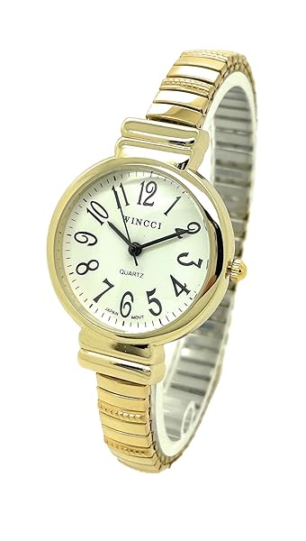 Wincci Ladies Big Numbers Stretch Elastic Band Fashion Watch by Wincci in Gold for Stylish and Comfortable Wear - View 2 of 4