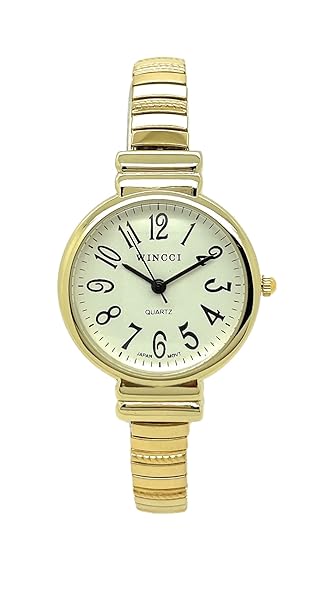 Wincci Ladies Big Numbers Stretch Elastic Band Fashion Watch by Wincci in Gold for Stylish and Comfortable Wear