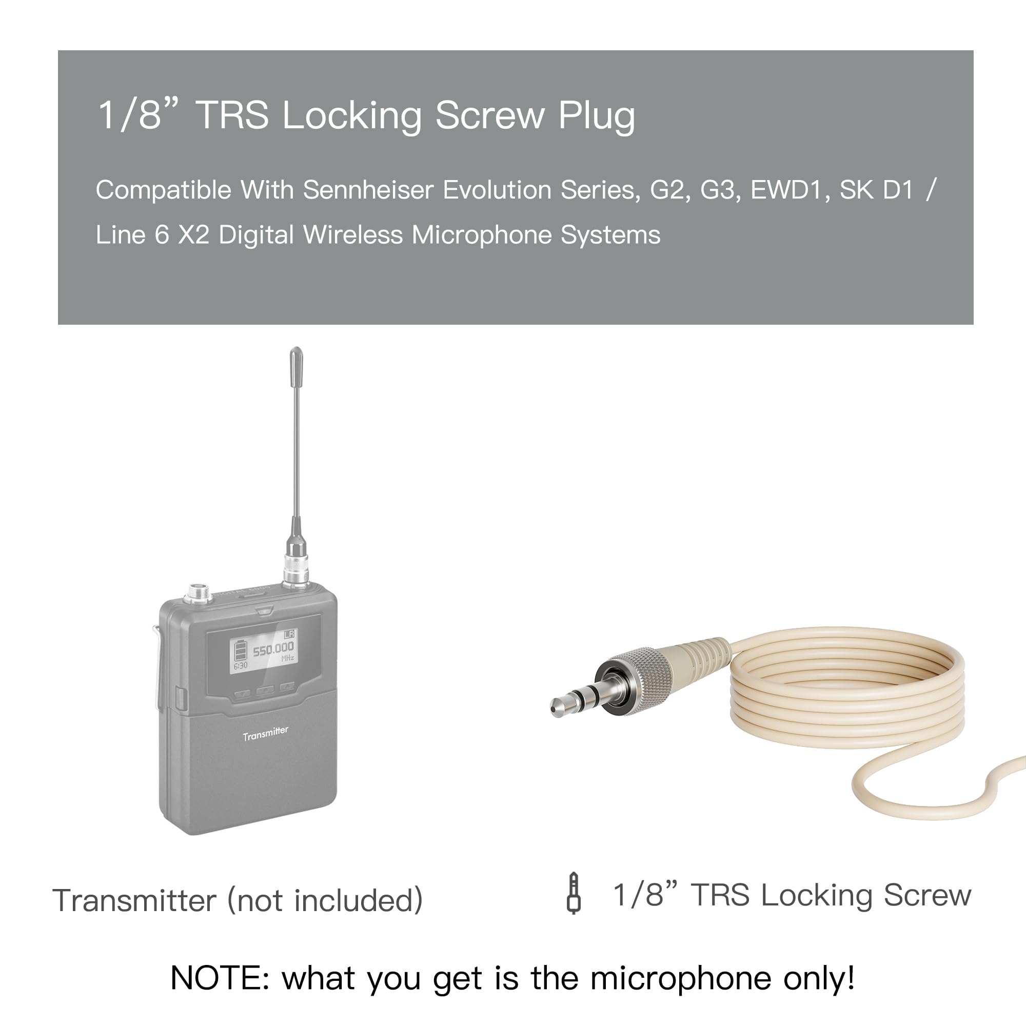 J K "J K MIC-J 069 Earhook Headset: Unidirectional Mic for Sennheiser Wireless Systems - 1/8" TRS Locking Plug" - View 2 of 6