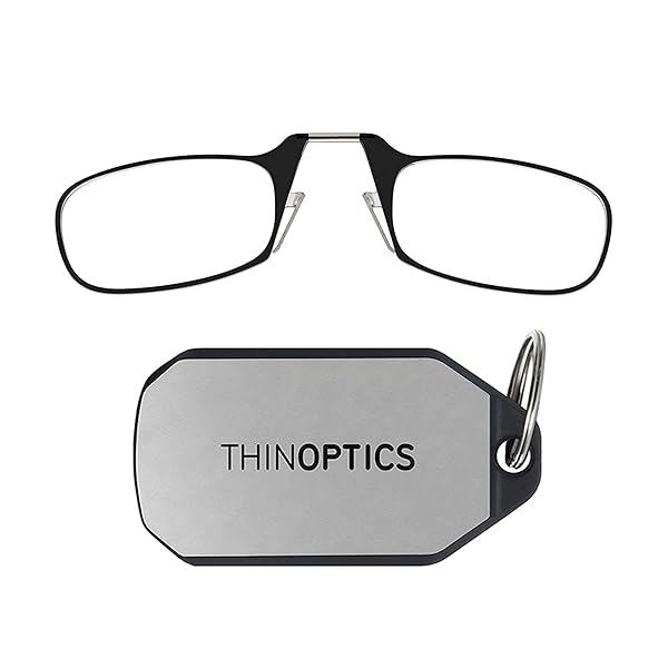 ThinOptics ThinOptics Keychain Reading Glasses Set - Stylish Black Frames & Silver Case, Perfect for On-the-Go Vision