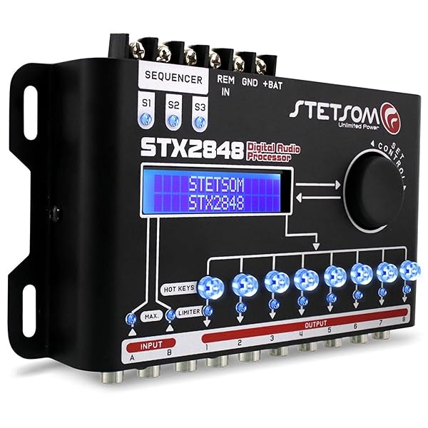 Stetsom Stetsom STX 2848 DSP Crossover &amp; Equalizer 8 Channel Full Digital Signal Processor (Sequencer) 2.8 Remote Relay - View 3 of 8