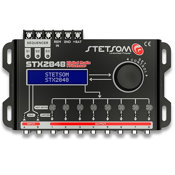 Stetsom STX 2848 DSP Crossover &amp; Equalizer 8 Channel Full Digital Signal Processor (Sequencer) 2.8 Remote Relay