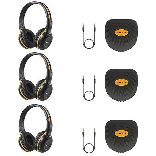 SIMOLIO SIMOLIO 3 Pack Wireless IR Headphones for Honda & Acura: Perfect Car DVD Replacement with Carrying Cases & AUX Cord