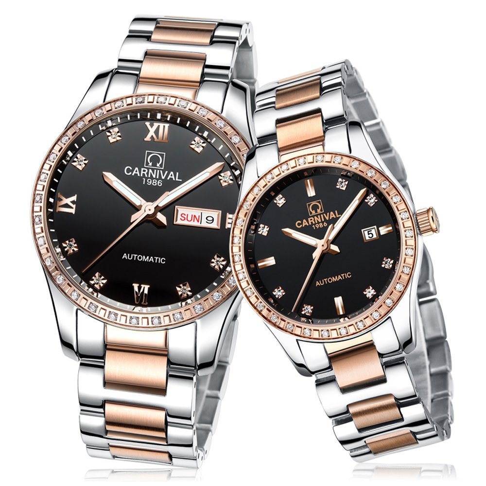 Gosasa Couple Automatic Mechanical Watch with Sapphire Glass and Stainless Steel for Men and Women in Rose Gold and Black - View 2 of 9