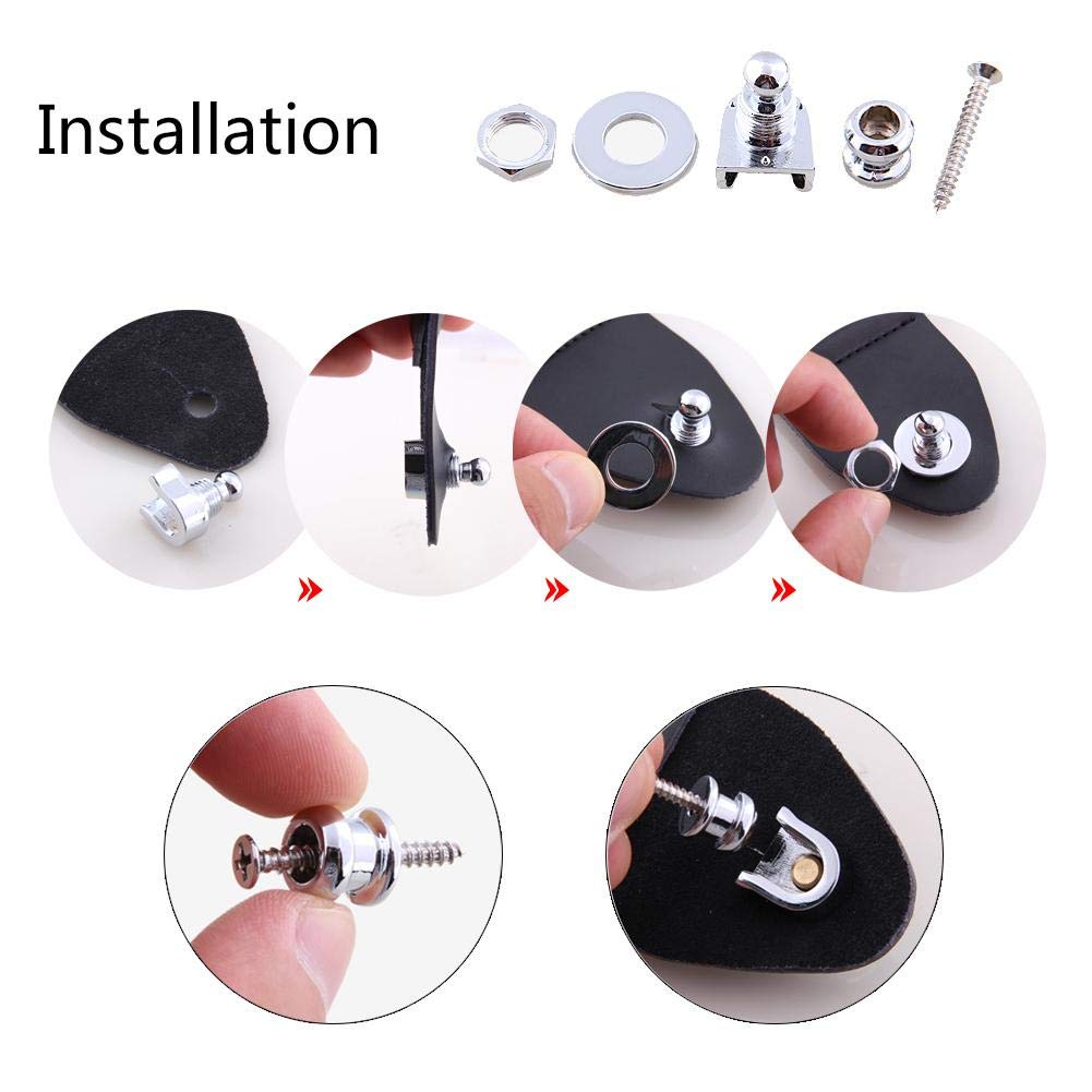 Tbest Chrome Strap Lock Buttons for Guitar and Bass Secure Locking System Durable Strap Locks for Guitars and Basses - View 3 of 9