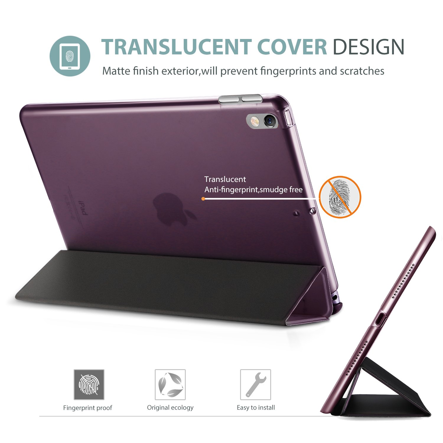 ProCase ProCase Smart Case for 10.5 Inch iPad Air 3 2019 and iPad Pro 2017 Slim Stand Cover Purple Translucent Frosted Back - View 4 of 8