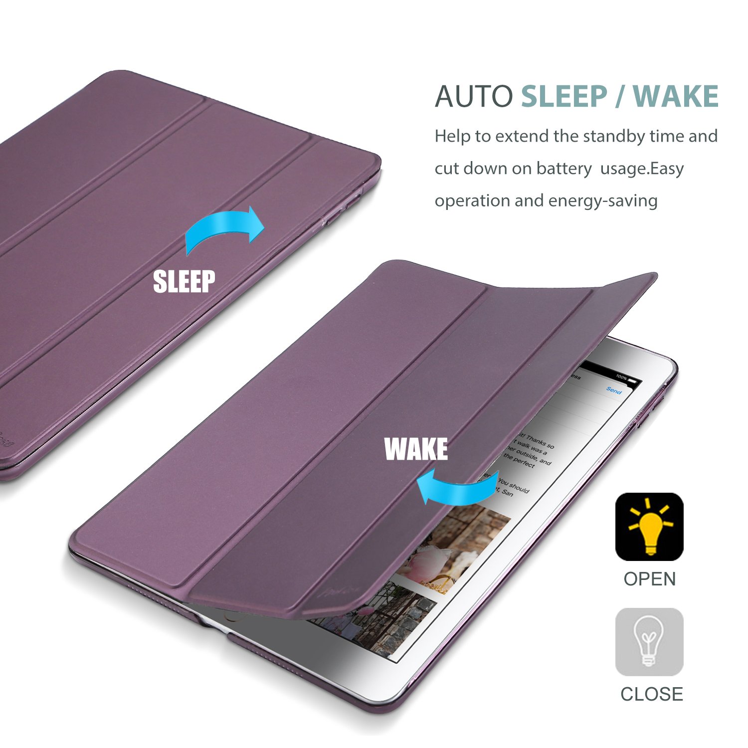 ProCase ProCase Smart Case for 10.5 Inch iPad Air 3 2019 and iPad Pro 2017 Slim Stand Cover Purple Translucent Frosted Back - View 6 of 8