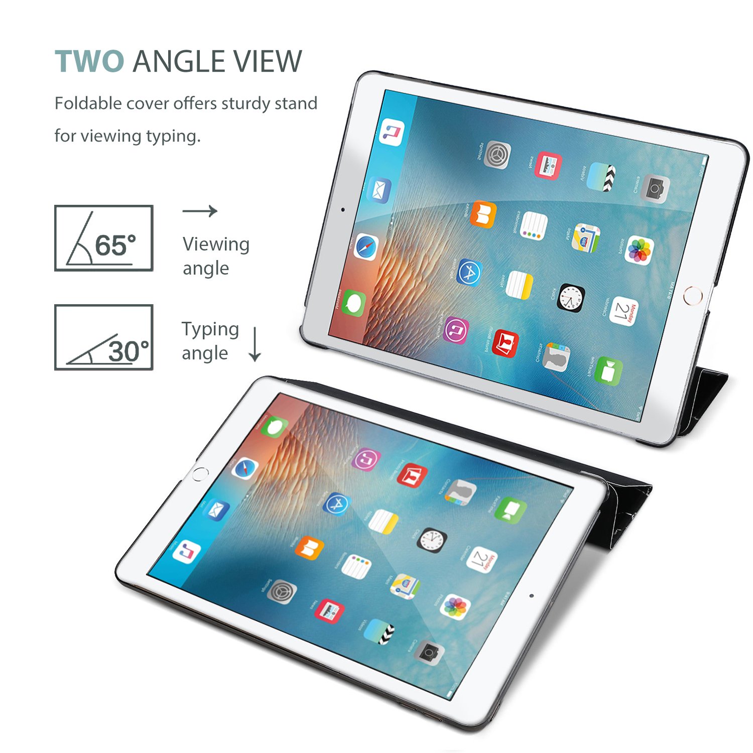 ProCase ProCase Smart Case for 10.5 Inch iPad Air 3rd Gen 2019 iPad Pro 2017 Slim Stand Cover Translucent Frosted Back Blackmarble - View 5 of 9