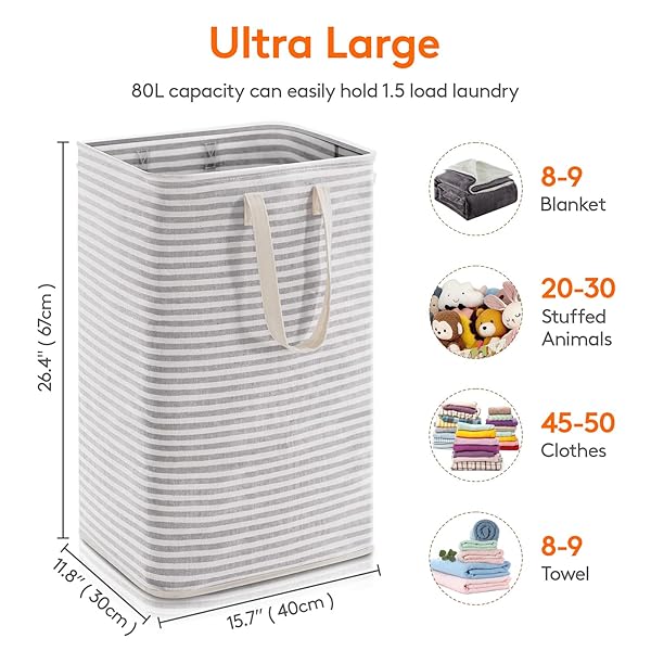 Lifewit Lifewit Large Collapsible Laundry Hamper Waterproof Storage Basket with Easy Carry Handles for Bedroom Bathroom College Dorm Gray 80L - View 4 of 9