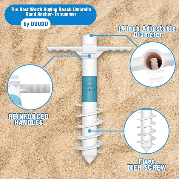 DUUDO DUUDO Beach Umbrella Sand Anchor with 5-Spiral Screw Design for Strong Wind Resistance and Universal Fit Beach Accessory - View 2 of 6