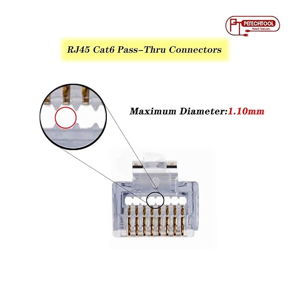 PETECHTOOL RJ45 CAT6 Pass Through Connectors Gold Plated 8P8C Plugs with Strain Relief Pack of 50 Connectors and 50 Strain Reliefs - View 3 of 7