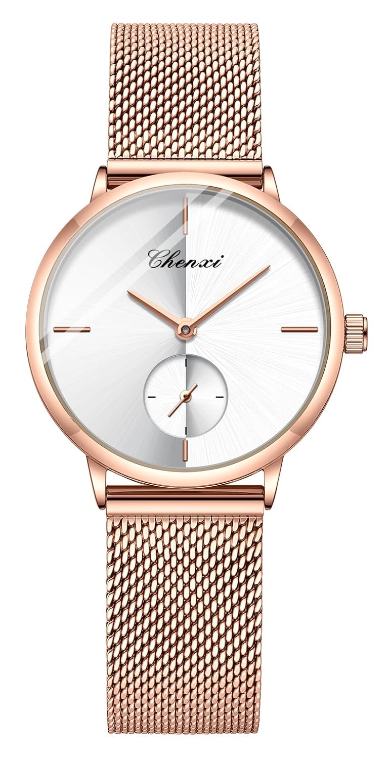 MASTOP MASTOP Swiss Brand Couple Watch Stainless Steel Rose Gold Mesh Strap Waterproof for Men and Women White - View 3 of 9