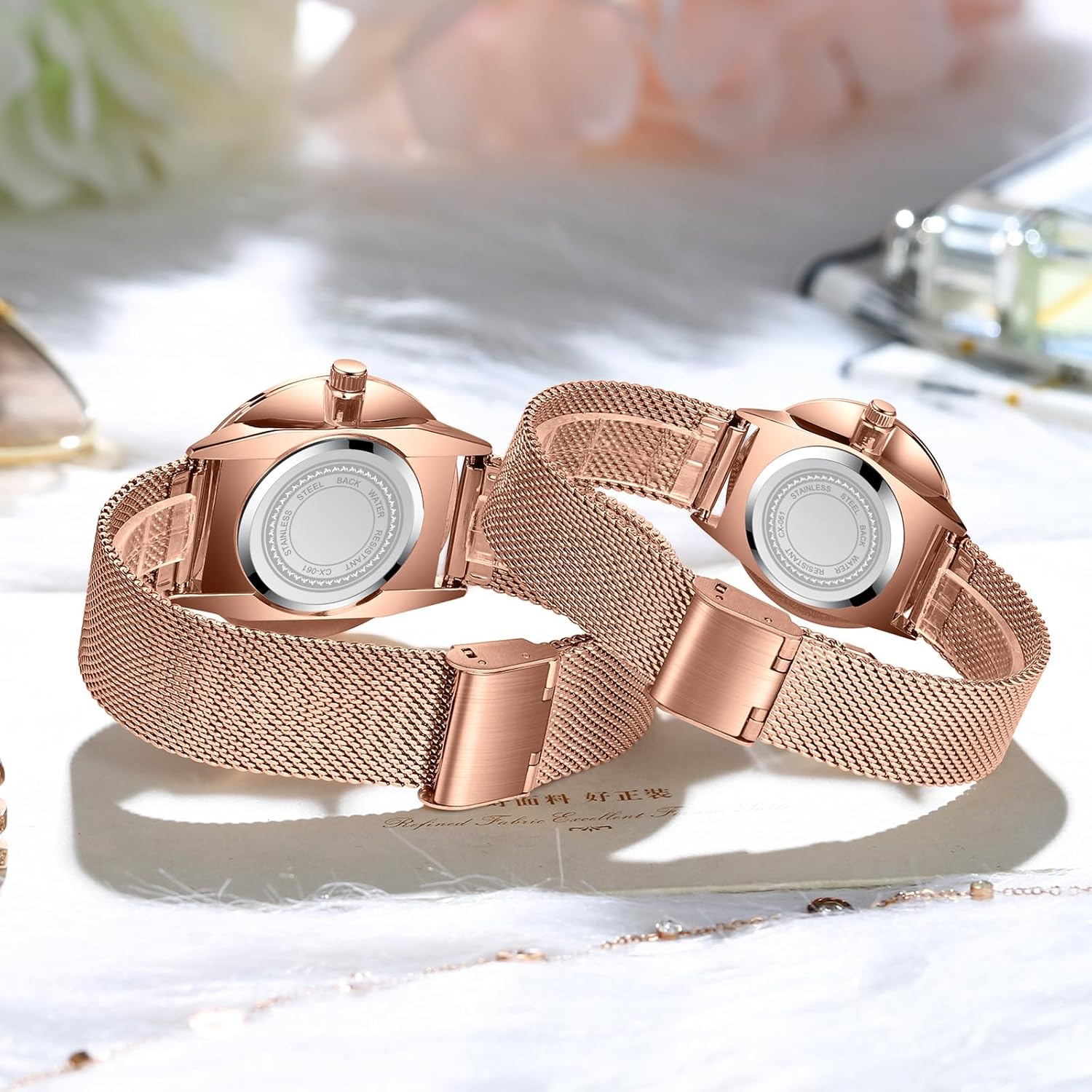 MASTOP MASTOP Swiss Brand Couple Watch Stainless Steel Rose Gold Mesh Strap Waterproof for Men and Women White - View 4 of 9